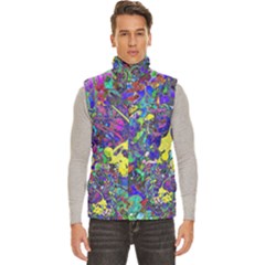 Vibrant Abstract Floral In Rainbow Colors Men s High Neck Button Up Puffer Vest