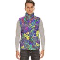 Vibrant Abstract Floral in Rainbow Colors Men s High Neck Button Up Puffer Vest View1