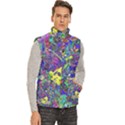 Vibrant Abstract Floral in Rainbow Colors Men s High Neck Button Up Puffer Vest View3