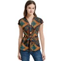 Tribal Chic Women s Cap Sleeve Mandarin Collar Waist Tie Blouse View1