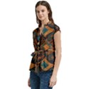 Tribal Chic Women s Cap Sleeve Mandarin Collar Waist Tie Blouse View2