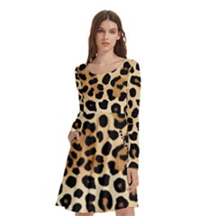 Leopard Long Sleeve Knee Length Skater Dress With Pockets