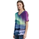 Northern Lights Aurora Night Nature V-Neck Split Shoulder Casual T-Shirt View2