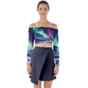 Northern Lights Aurora Night Nature Long Sleeve Off Shoulder Crop Top View1
