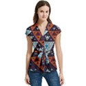 Fractal Triangle Geometric Abstract Pattern Women s Cap Sleeve Mandarin Collar Waist Tie Blouse View1