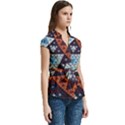 Fractal Triangle Geometric Abstract Pattern Women s Cap Sleeve Mandarin Collar Waist Tie Blouse View3
