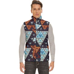Fractal Triangle Geometric Abstract Pattern Men s High Neck Button Up Puffer Vest