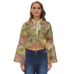 Retro Old Vintage Map Of Europe Boho Long Bell Sleeve Top