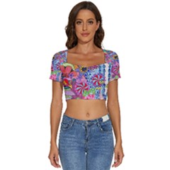 Cabbage Flower Abstract (1) (custom) Short Sleeve Square Neckline Crop Top 