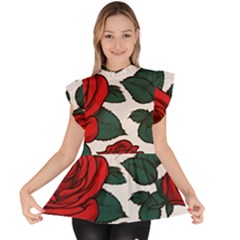 Roses Ruffle Collar Short Sleeve Chiffon Top