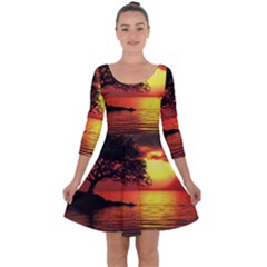Sunset Nature Sea Dusk Landscape Quarter Sleeve Skater Dress