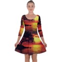 Sunset Nature Sea Dusk Landscape Quarter Sleeve Skater Dress View1