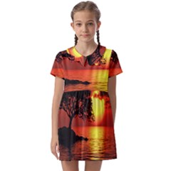 Sunset Nature Sea Dusk Landscape Kids  Asymmetric Collar Dress