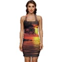 Sunset Nature Sea Dusk Landscape Sleeveless Wide Square Neckline Ruched Bodycon Dress View1