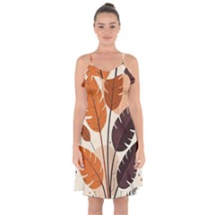 Leaves Boho Monster Nature Ruffle Detail Chiffon Dress