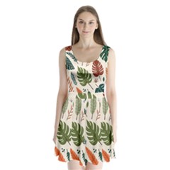 Leaves Autumn Split Back Mini Dress 
