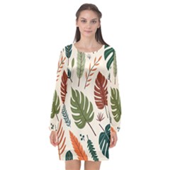 Leaves Autumn Long Sleeve Chiffon Shift Dress 