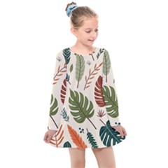 Leaves Autumn Kids  Long Sleeve Dress