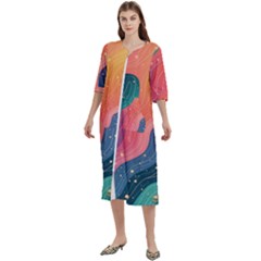 Art Abstract Pattern Women s Cotton 3/4 Sleeve Nightgown