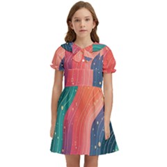 Art Abstract Pattern Kids  Bow Tie Puff Sleeve Dress