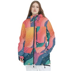 Art Abstract Pattern Women s Multi Pockets Zip Ski And Snowboard Waterproof Breathable Jacket