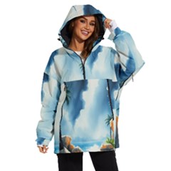 Delicate Watercolor Painting Surreal Oasis Scene With Intense Dramatic Lighting Women s Ski And Snowboard Waterproof Breathable Jacket