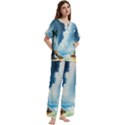 Delicate Watercolor Painting Surreal Oasis Scene With Intense Dramatic Lighting Short Sleeve Long Pants Satin Pajamas Set View3