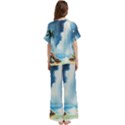 Delicate Watercolor Painting Surreal Oasis Scene With Intense Dramatic Lighting Short Sleeve Long Pants Satin Pajamas Set View4