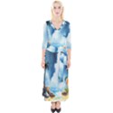 Delicate Watercolor Painting Surreal Oasis Scene With Intense Dramatic Lighting Quarter Sleeve Wrap Maxi Dress View1