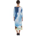 Delicate Watercolor Painting Surreal Oasis Scene With Intense Dramatic Lighting Quarter Sleeve Midi Bodycon Dress View2