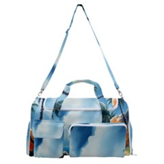 Delicate Watercolor Painting Surreal Oasis Scene With Intense Dramatic Lighting Sports Gym Duffle Bag With Shoe Compartment