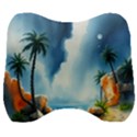 Delicate Watercolor Painting Surreal Oasis Scene With Intense Dramatic Lighting Velour Head Support Cushion View1