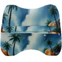 Delicate Watercolor Painting Surreal Oasis Scene With Intense Dramatic Lighting Velour Head Support Cushion View2