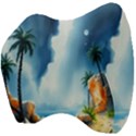 Delicate Watercolor Painting Surreal Oasis Scene With Intense Dramatic Lighting Velour Head Support Cushion View4