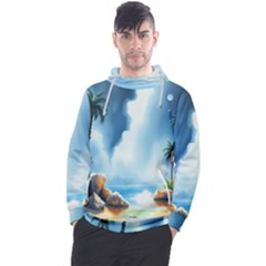Delicate Watercolor Painting Surreal Oasis Scene With Intense Dramatic Lighting Men s Pullover Hoodie