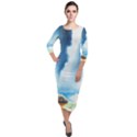 Delicate Watercolor Painting Surreal Oasis Scene With Intense Dramatic Lighting Quarter Sleeve Midi Velour Bodycon Dress View1
