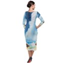 Delicate Watercolor Painting Surreal Oasis Scene With Intense Dramatic Lighting Quarter Sleeve Midi Velour Bodycon Dress View2