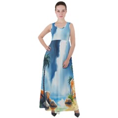 Delicate Watercolor Painting Surreal Oasis Scene With Intense Dramatic Lighting Empire Waist Velour Maxi Dress