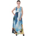 Delicate Watercolor Painting Surreal Oasis Scene With Intense Dramatic Lighting Empire Waist Velour Maxi Dress View1