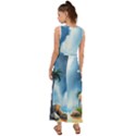 Delicate Watercolor Painting Surreal Oasis Scene With Intense Dramatic Lighting V-Neck Chiffon Maxi Dress View2