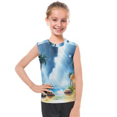 Delicate Watercolor Painting Surreal Oasis Scene With Intense Dramatic Lighting Kids  Mesh Tank Top