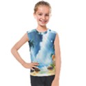 Delicate Watercolor Painting Surreal Oasis Scene With Intense Dramatic Lighting Kids  Mesh Tank Top View1