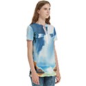 Delicate Watercolor Painting Surreal Oasis Scene With Intense Dramatic Lighting Women s Zip Front V-Neck Short Sleeve Casual Top Pocket Shirt View3