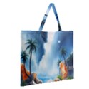 Delicate Watercolor Painting Surreal Oasis Scene With Intense Dramatic Lighting Zipper Large Tote Bag View2