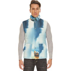 Delicate Watercolor Painting Surreal Oasis Scene With Intense Dramatic Lighting Men s High Neck Button Up Puffer Vest