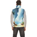 Delicate Watercolor Painting Surreal Oasis Scene With Intense Dramatic Lighting Men s High Neck Button Up Puffer Vest View4