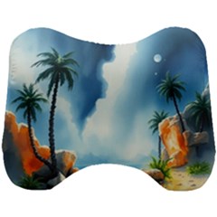 Delicate Watercolor Painting Surreal Oasis Scene With Intense Dramatic Lighting Head Support Cushion