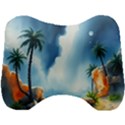 Delicate Watercolor Painting Surreal Oasis Scene With Intense Dramatic Lighting Head Support Cushion View1