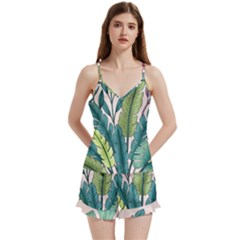 Illustrations Plants Nature Leaves V-neck Satin Loungewear Set