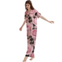 Pink Roses Short Sleeve Long Pants Satin Pajamas Set View2